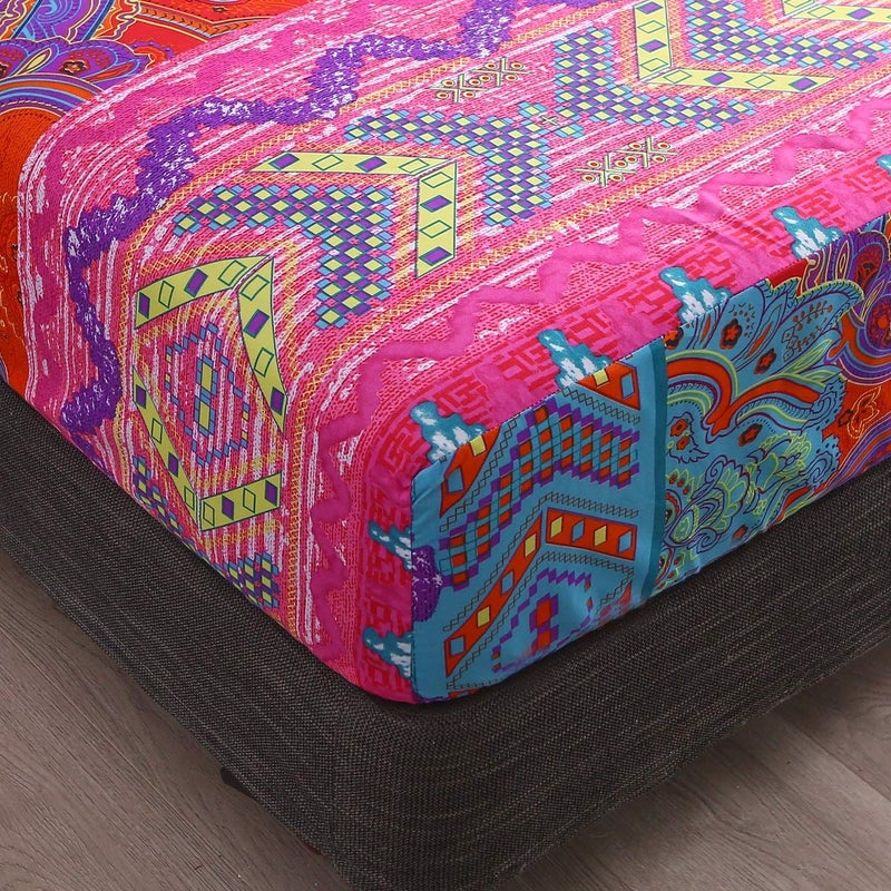 Pangzi Bohemian Retro Bedding Sheet Set,Boho -1 Fitted Sheet, 1 Flat, 2 Pillow Cases - 4 Piece (Queen, Red) - Image 4